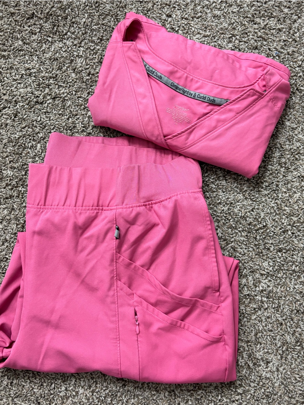 Cuddl Duds ClimateRight Pink Scrubs Set Medical Uniform Workwear Woman 2X